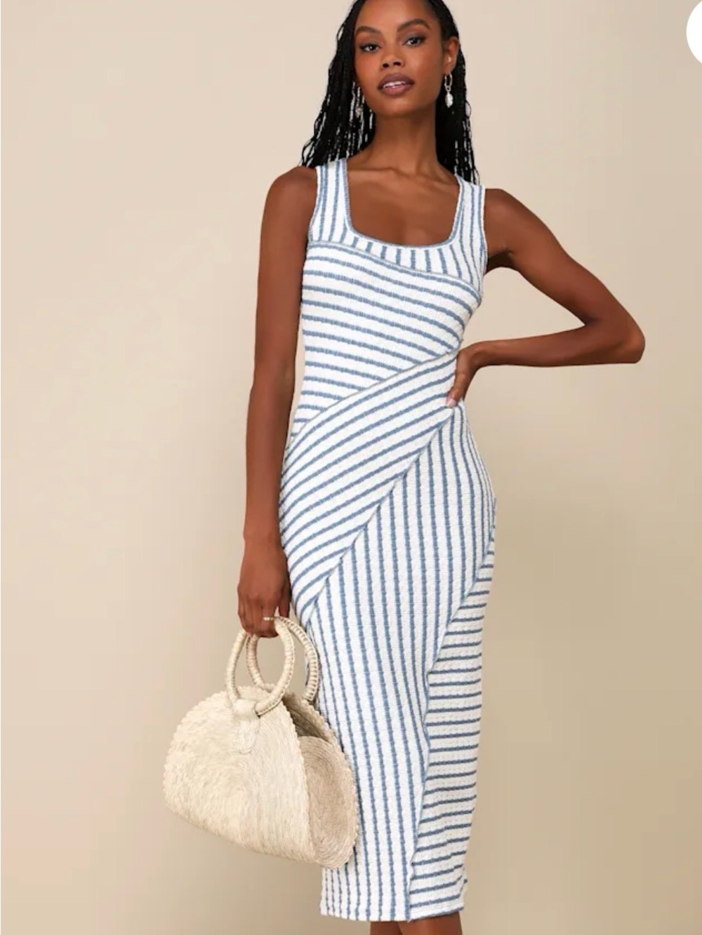 Lulu's Striped Crinkle Bodycon Midi Dress SZ SMALL NWT